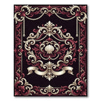 Ornate Burgundy Cream Rococo Shell Medallion Rug