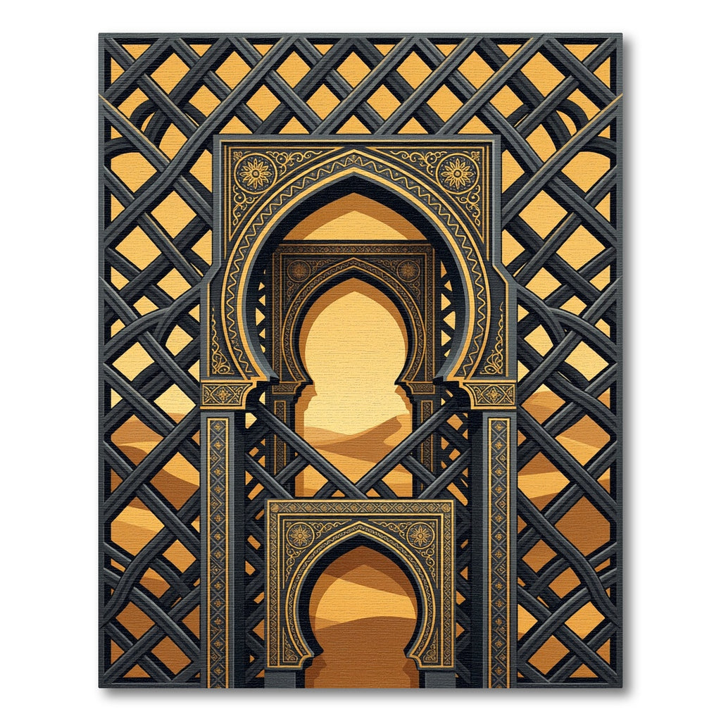 Golden Arch Lattice Desert Scape Rug