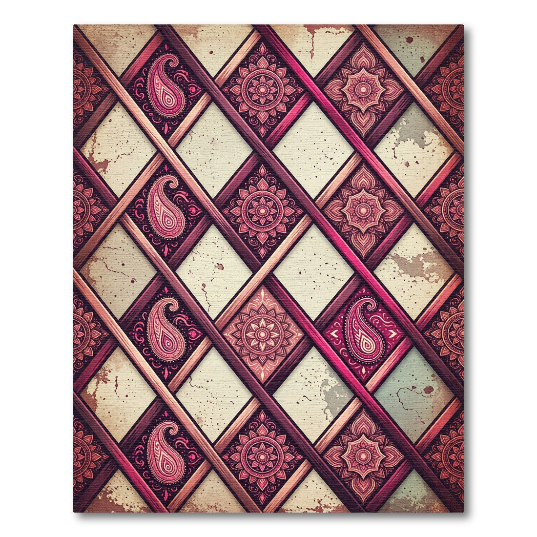 Crimson Paisley Mandala Lattice Rug