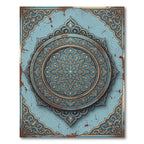 Intricate Blue Gold Filigree Medallion Rug