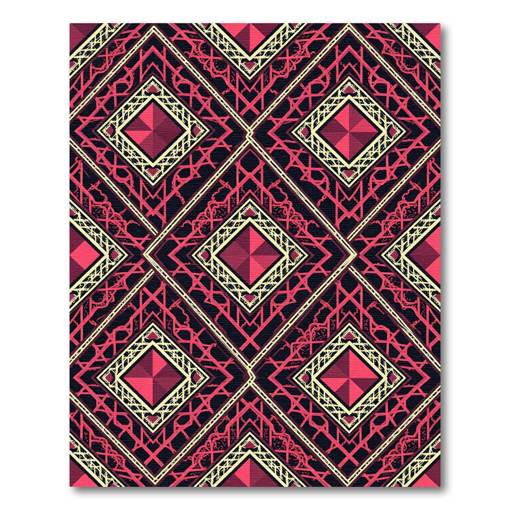 Deep Crimson Geometric Diamond Art Deco Rug