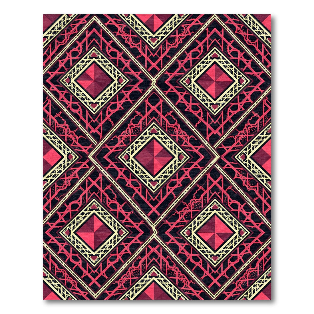 Deep Crimson Geometric Diamond Art Deco Rug