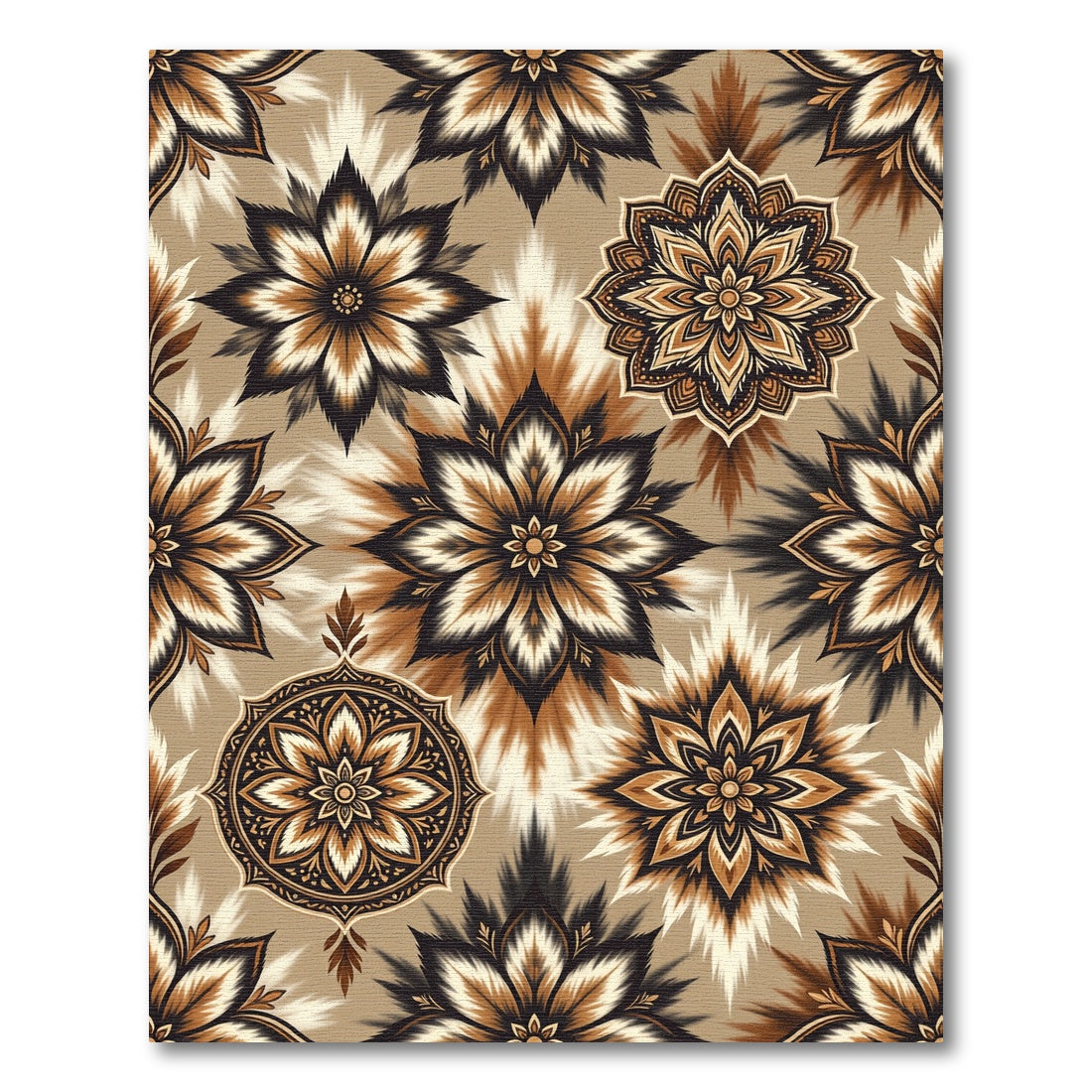 Earthy Brown Floral Mandala Textile Rug