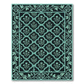 Dark Teal Floral Lattice Border Rug