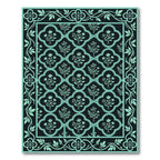 Dark Teal Floral Lattice Border Rug