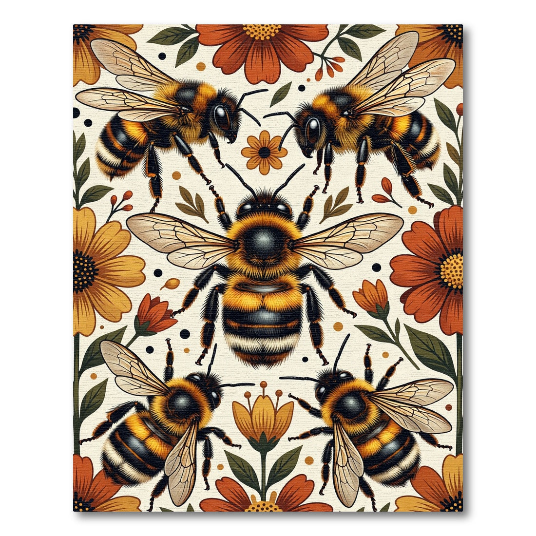 Golden Bumblebee Floral Earthy Botanical Rug