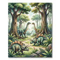 Prehistoric Jungle Dinosaurs with Verdant Foliage Rug