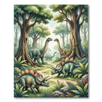 Prehistoric Jungle Dinosaurs with Verdant Foliage Rug