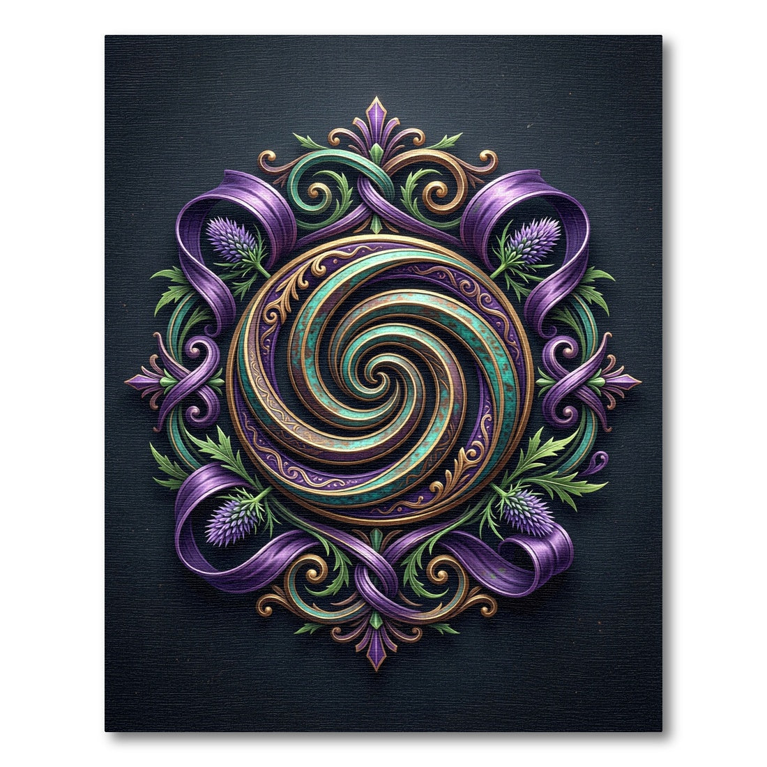 Elegant Teal Purple Thistle Swirl medallion Rug