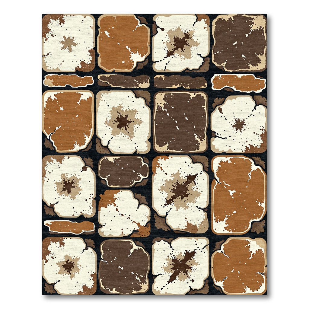 Earthy Brown Distressed Tonal Tile Abstract Rug