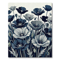 Midnight Blue Poppy Botanical Illustration Rug