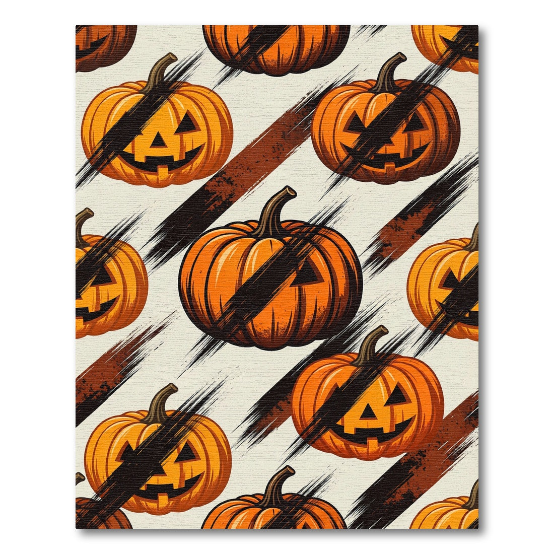 Spooky Jack-o-Lantern Black Brushstroke Accent Rug