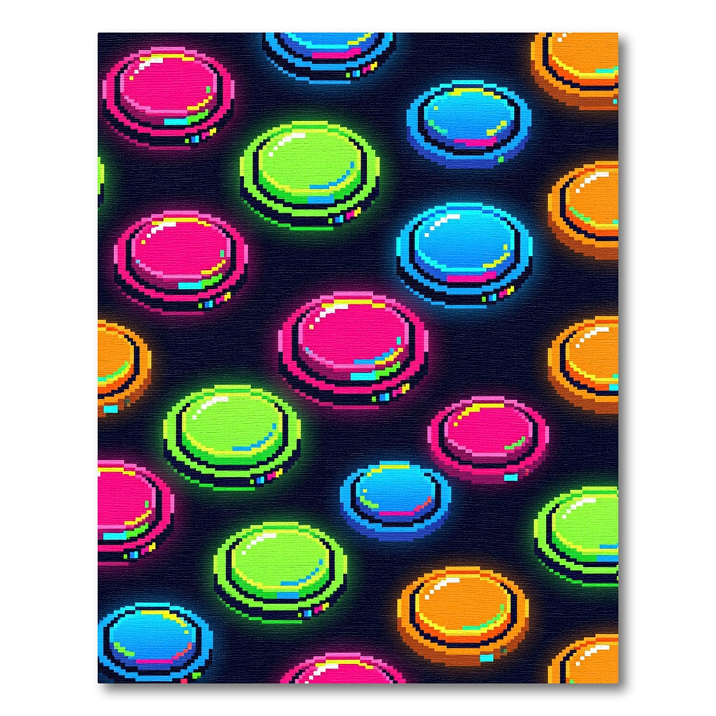 Neon Pixel Glow Button Grid Rug