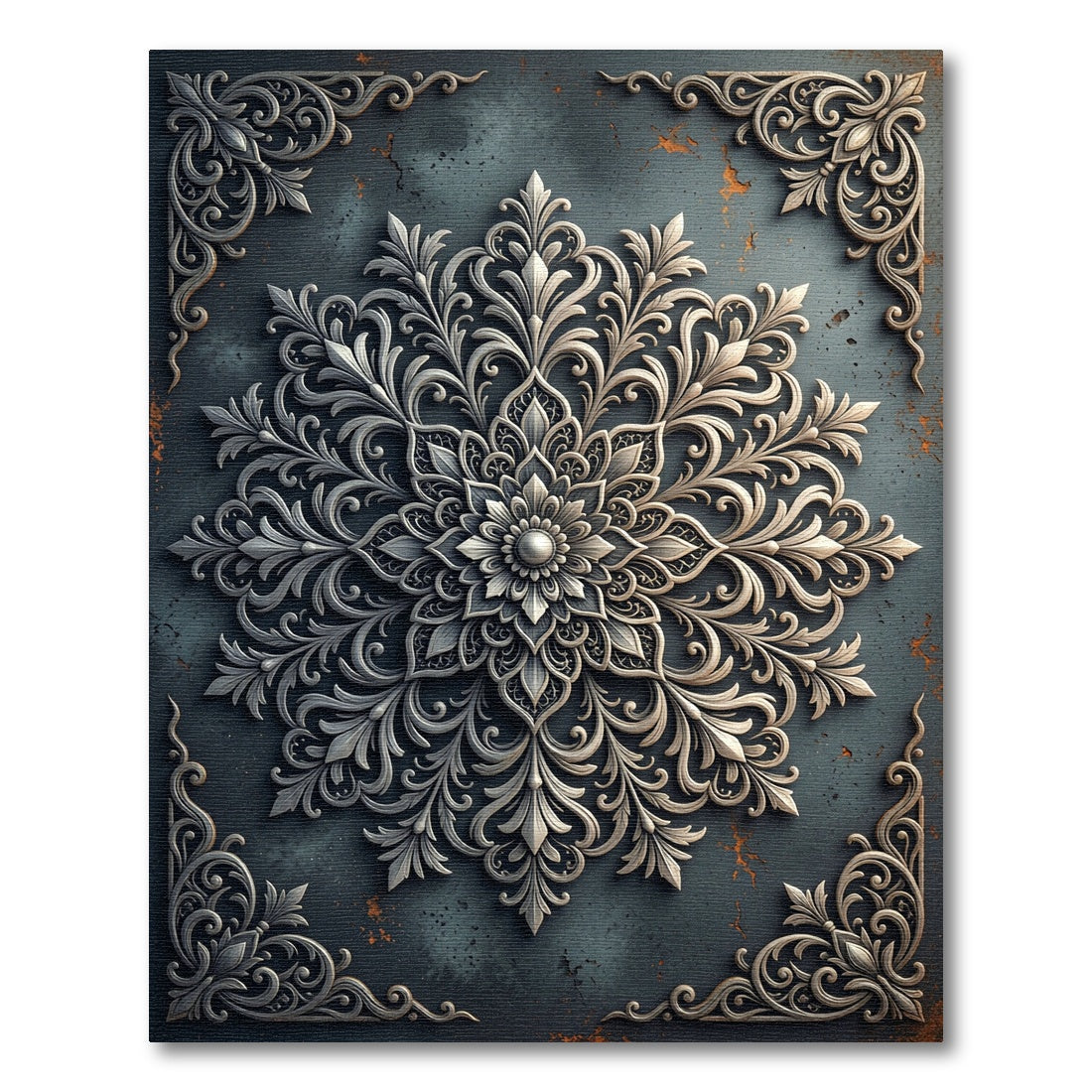 Intricate Silver Filigree Botanical Medallion Rug