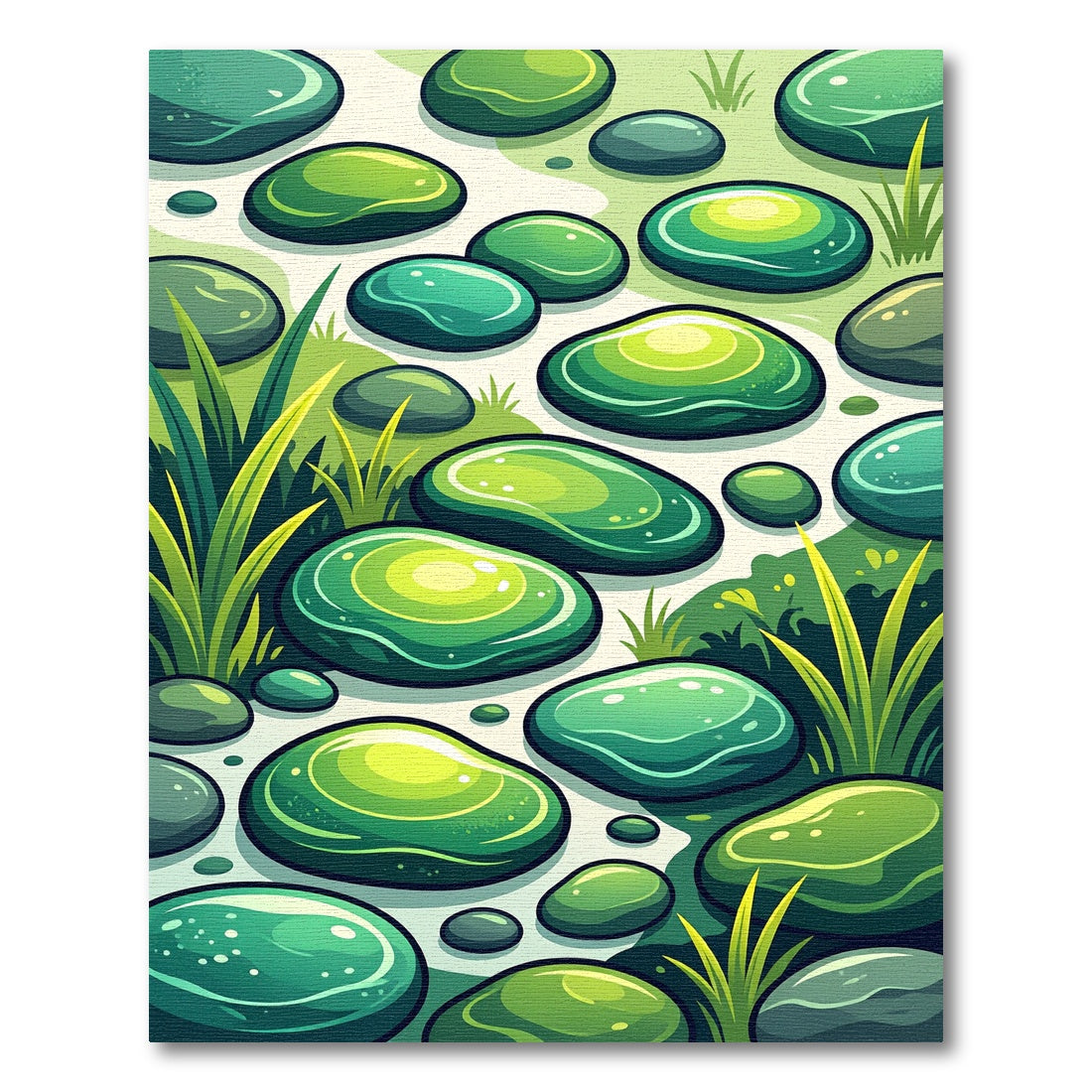 Lush Green Smooth Stone Arrangement Rug
