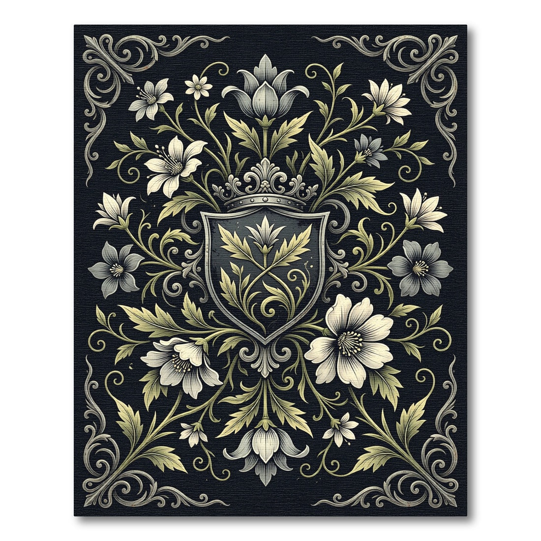 Ornate Floral Emblem Crown Rug