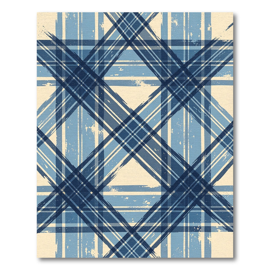 Distressed Navy Blue Plaid Geometric Rug