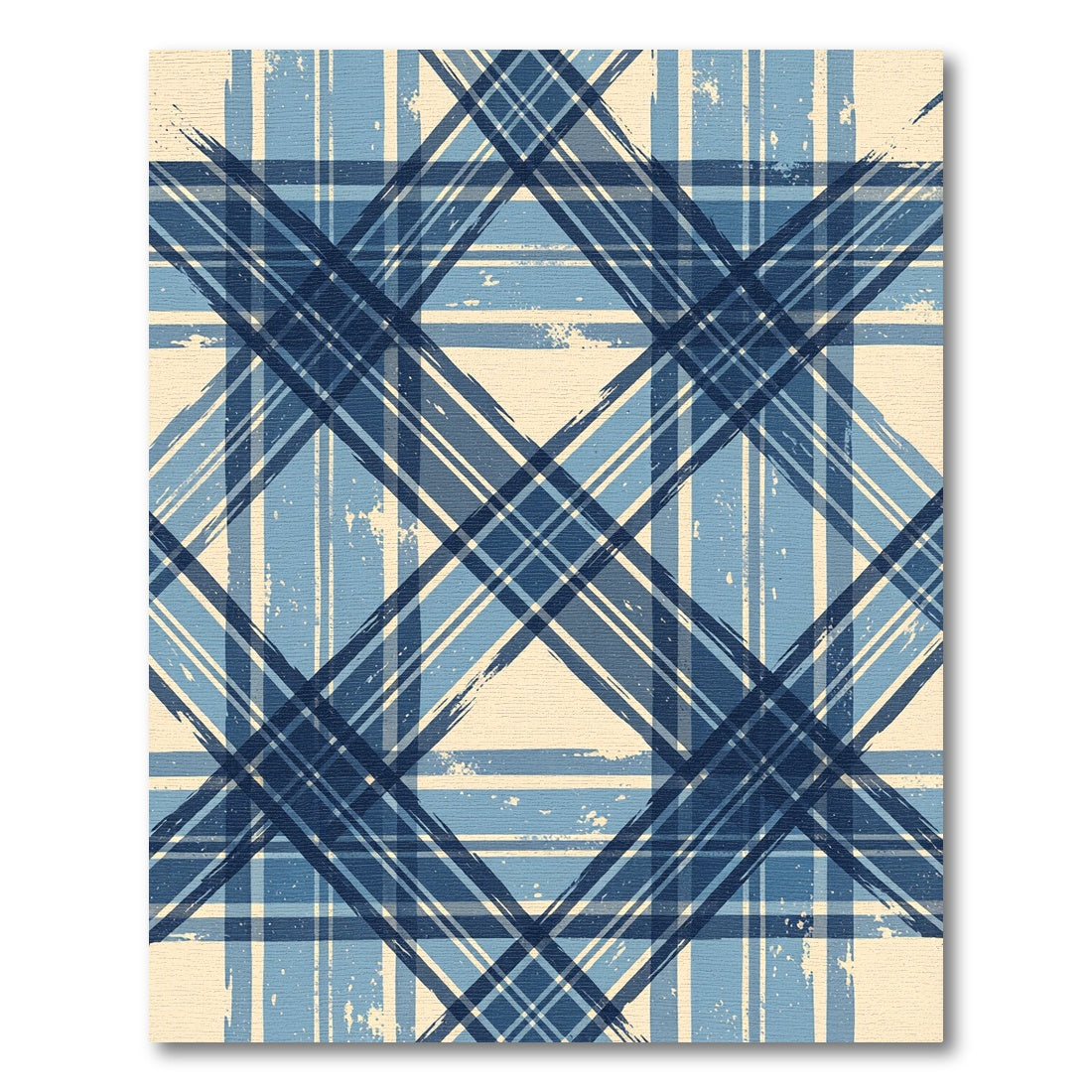 Distressed Navy Blue Plaid Geometric Rug