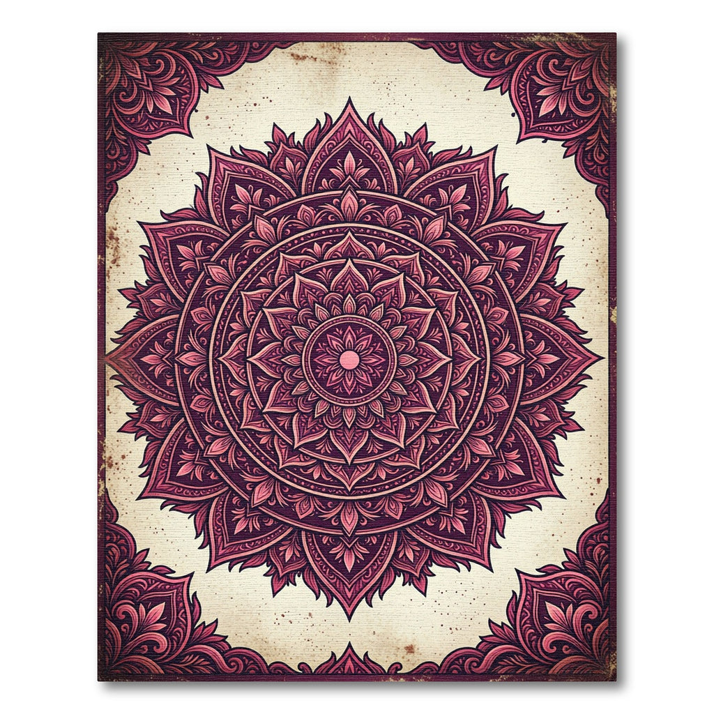 Deep Magenta Floral Mandala Medallion Rug