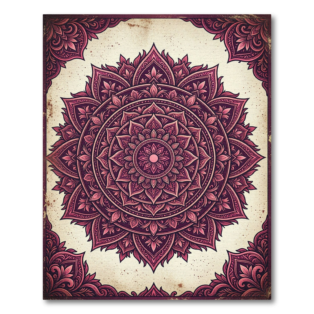 Deep Magenta Floral Mandala Medallion Rug