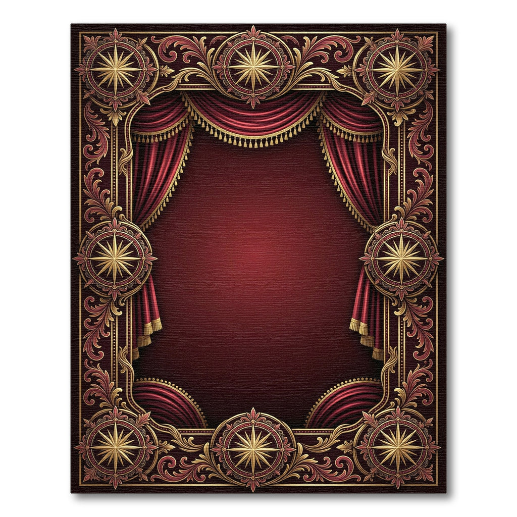 Crimson Gold Compass Acanthus Frame Rug