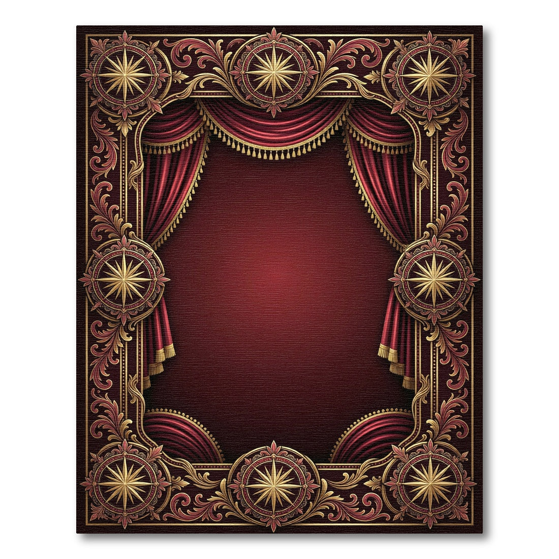 Crimson Gold Compass Acanthus Frame Rug