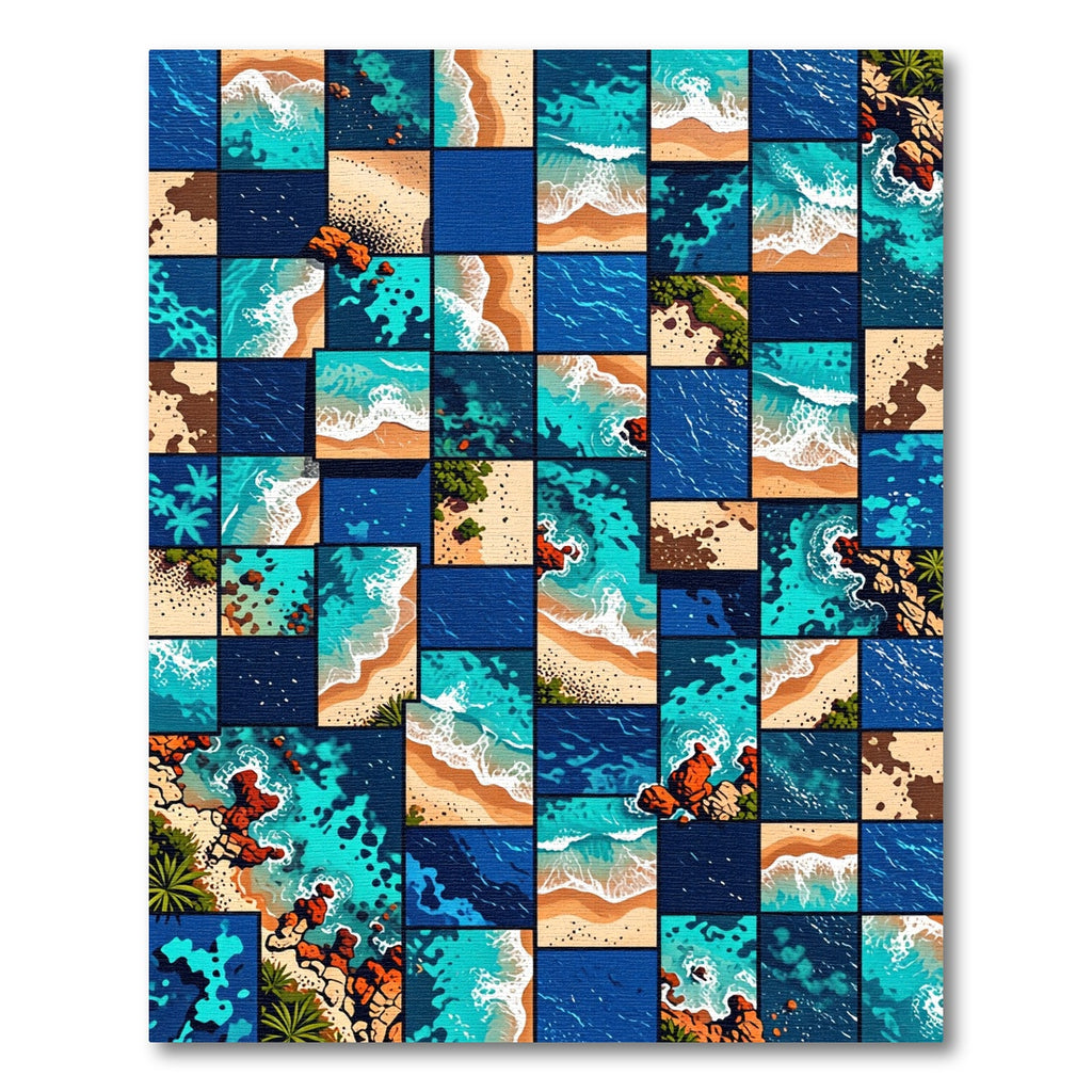 Coastal Abstract Aerial Turquoise Ocean Grid Rug