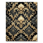 Luxurious Gold Shell Damask Black Rug
