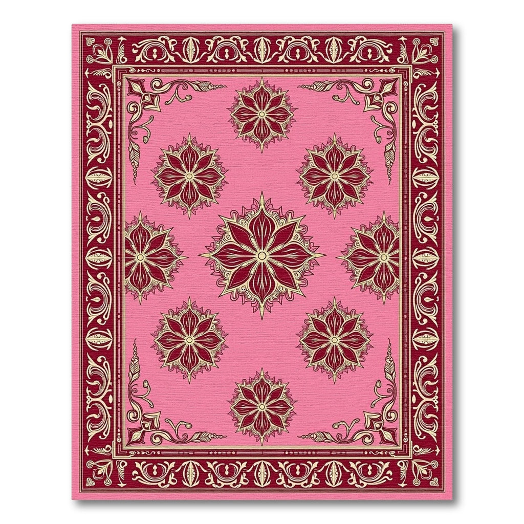 Crimson Bloom Arrangement Pink Field Rug