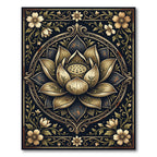 Golden Lotus Medallion Dark Botanical Rug