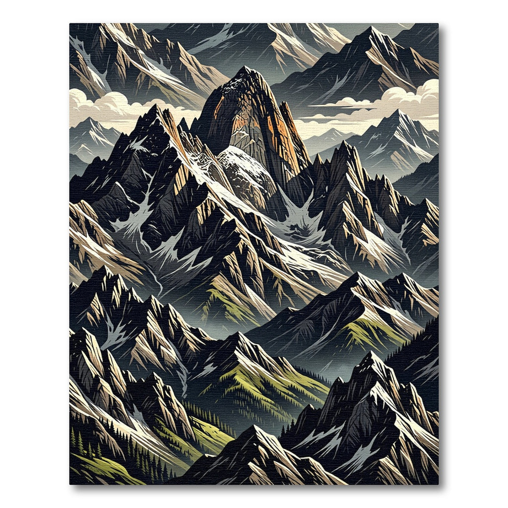 Dramatic Jagged Mountain Range Panorama Rug