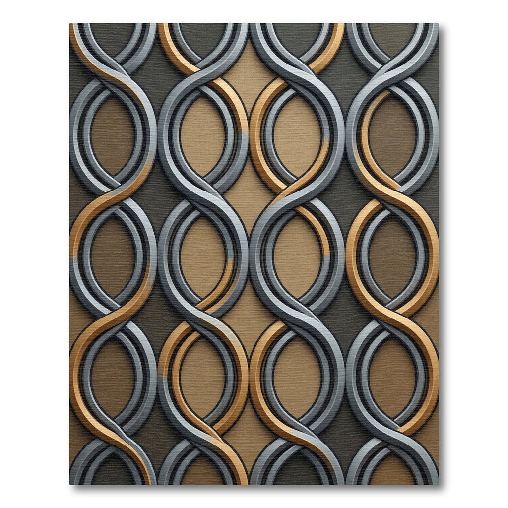 Sleek Gold and Silver Interlocking Loops Rug