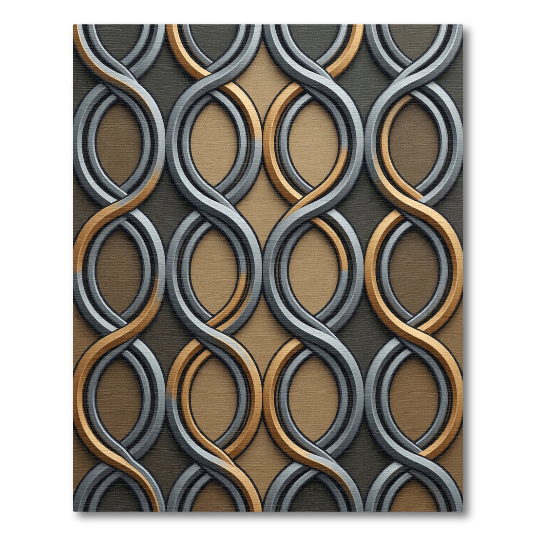 Sleek Gold and Silver Interlocking Loops Rug