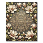Elegant Floral Magnolia Gold Mandala Rug