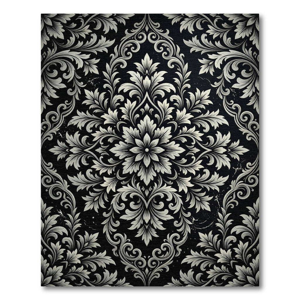 Elegant Black and Ivory Damask Rug