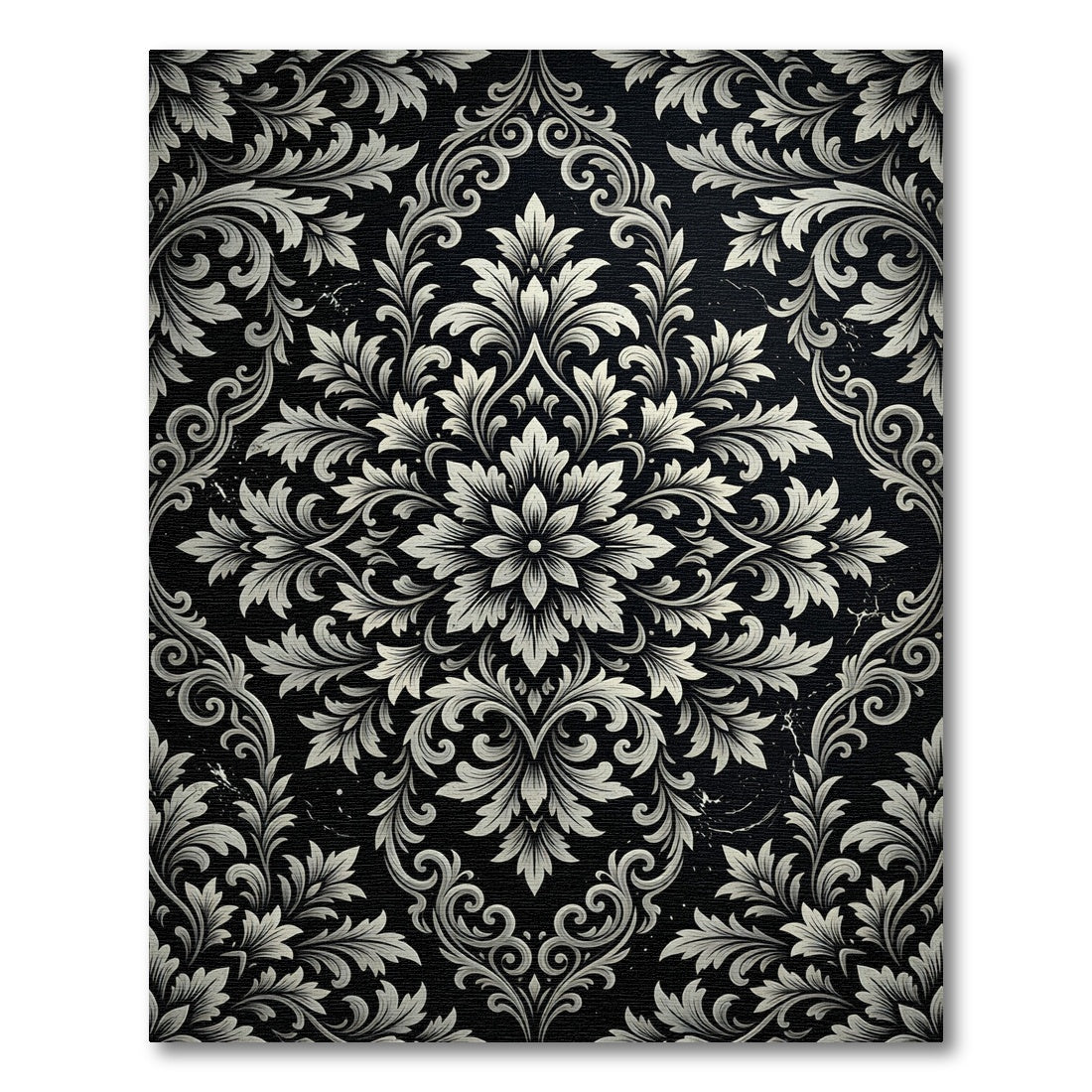 Elegant Black and Ivory Damask Rug