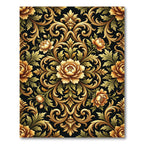 Ornate Golden Floral Baroque Scrollwork Rug