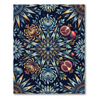 Midnight Blue Floral Pomegranate Sunburst Rug