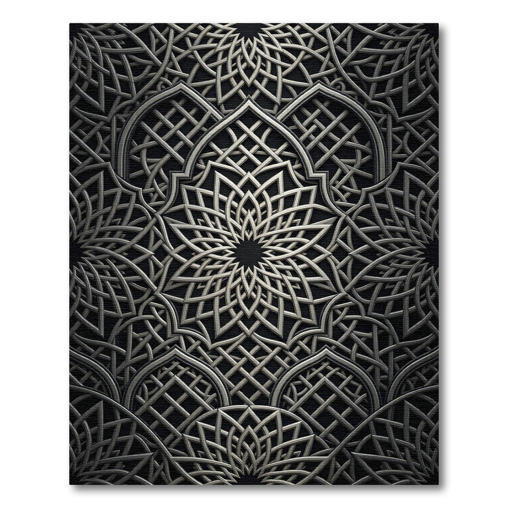 Silver Metallic Interlocked Geometric Mandala Rug