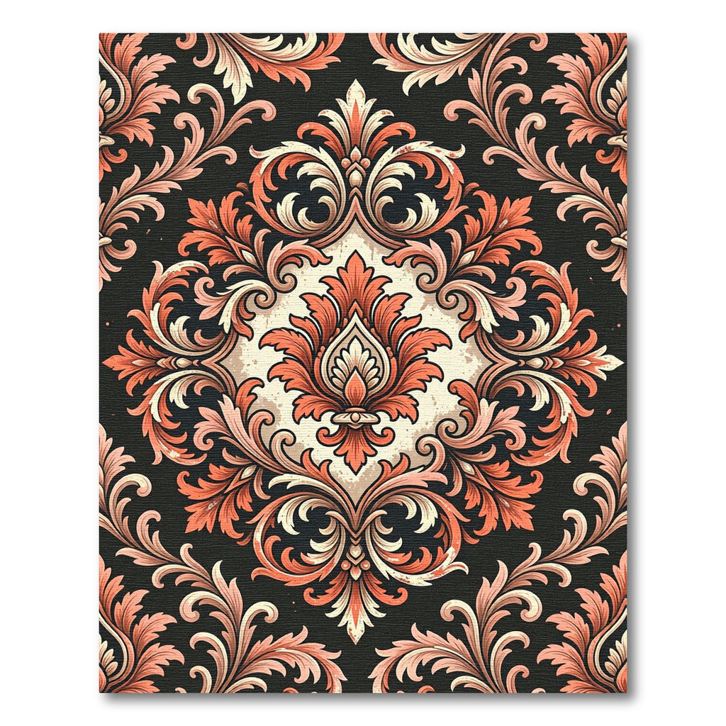 Elegant Terracotta Damask Floral Scroll Rug
