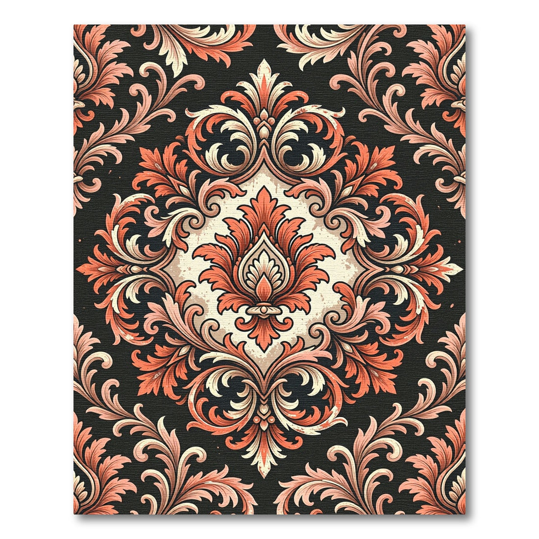 Elegant Terracotta Damask Floral Scroll Rug