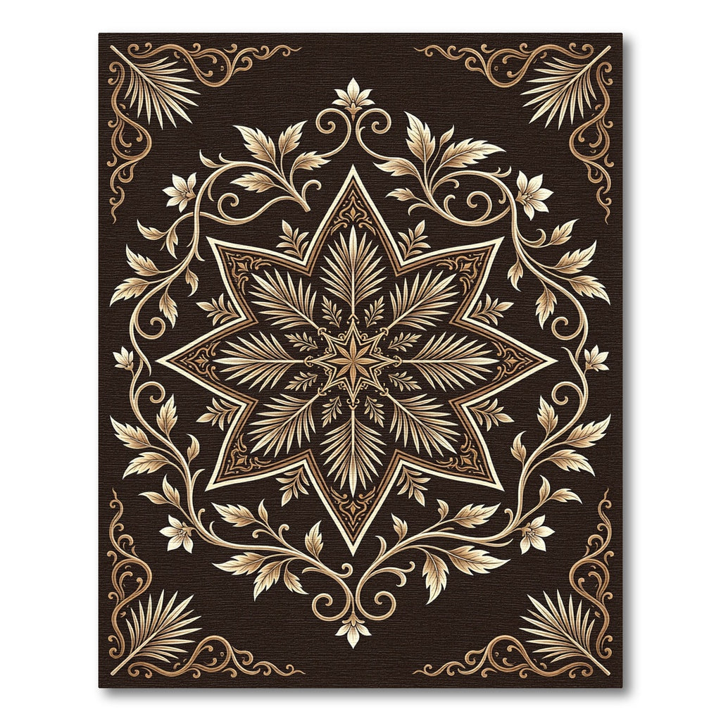Ornate Golden Star Floral Medallion Rug