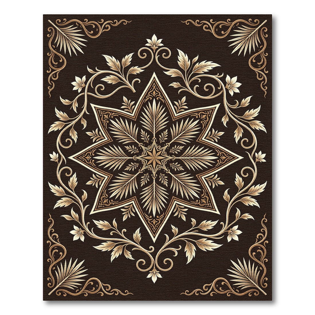 Ornate Golden Star Floral Medallion Rug