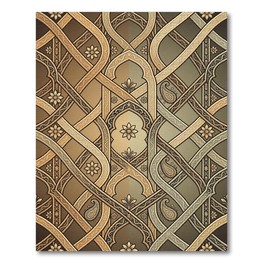 Golden Ornate Lattice Paisley Scroll Rug