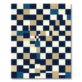 Modern Navy Beige Geometric Block Grid Rug