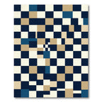 Modern Navy Beige Geometric Block Grid Rug