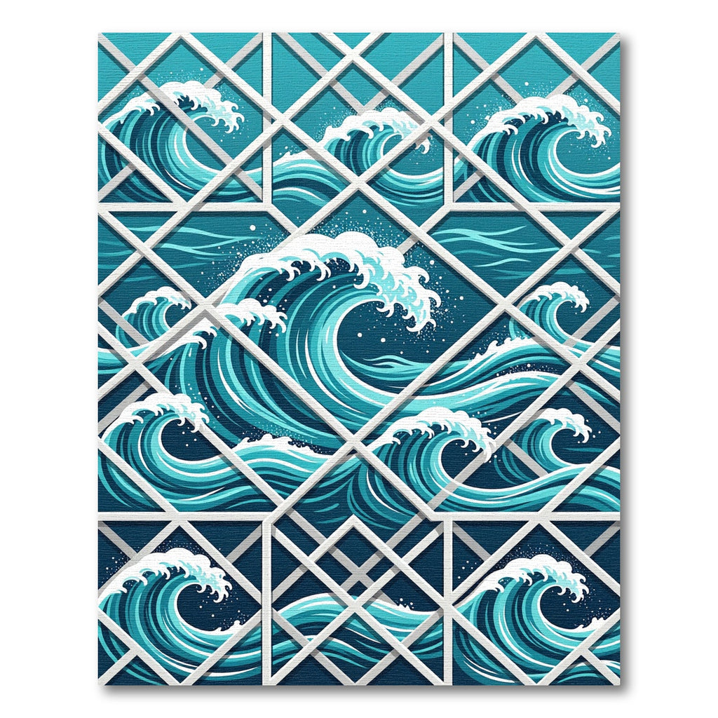 Deep Blue Geometric Ocean Wave Rug