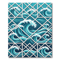 Deep Blue Geometric Ocean Wave Rug