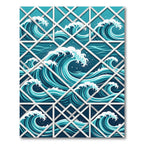 Deep Blue Geometric Ocean Wave Rug