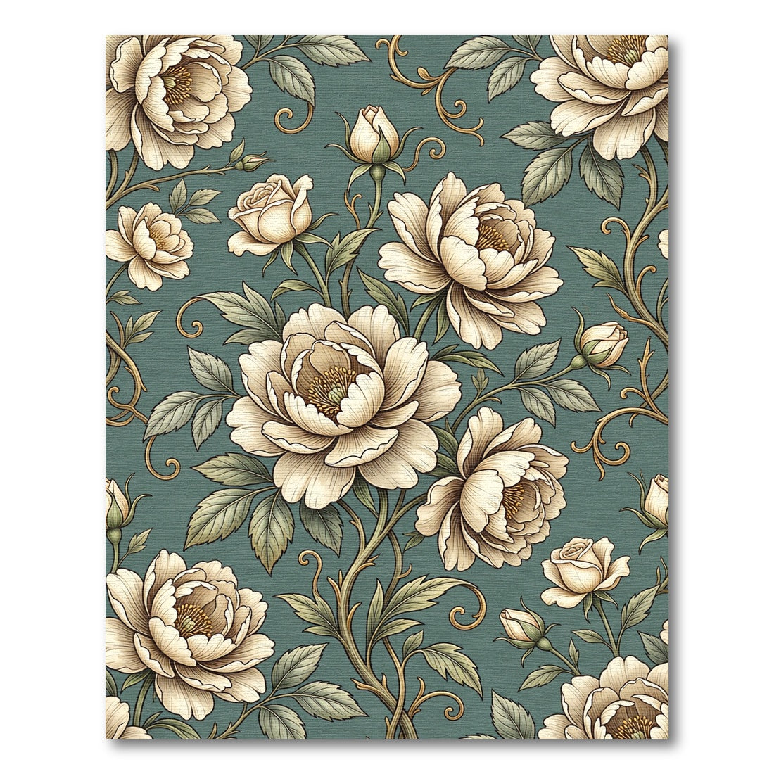 Vintage Sage Floral Peony Scroll Rug